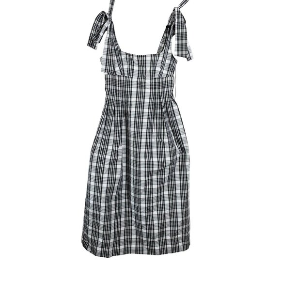 Anthropologie Black & White Plaid Square-Neck Tie-Strap Midi Dress Checkered M - Picture 1 of 11